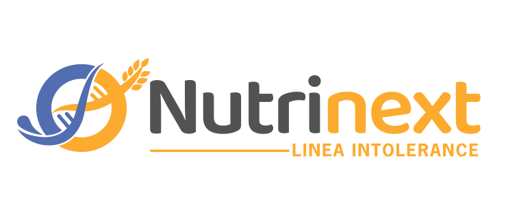 Logo del test Nutrinext – Linea Intolerance, con design grafico che integra una doppia elica di DNA e una spiga di grano, simboli della genetica e delle intolleranze alimentari.